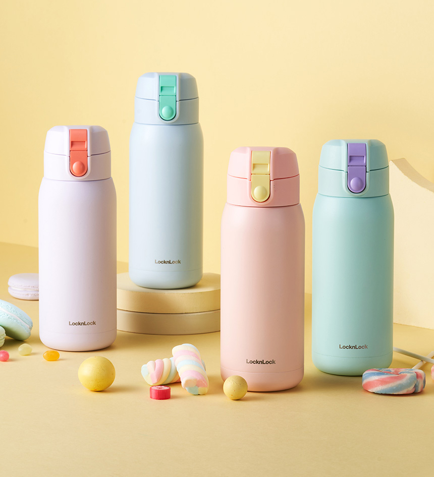 Bình giữ nhiệt LocknLock School Fit Cotton Candy 370ml LHC3233, Hàng chính hãng, chất liệu inox 304, có dây đeo - JoyMall