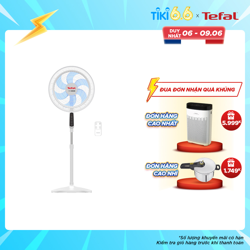 Quạt đứng Tefal TURBO SILENCE - VH679990 - Trắng + Điều khiển từ xa + Sức gió mạnh tiếng gió êm - Hàng chính hãng