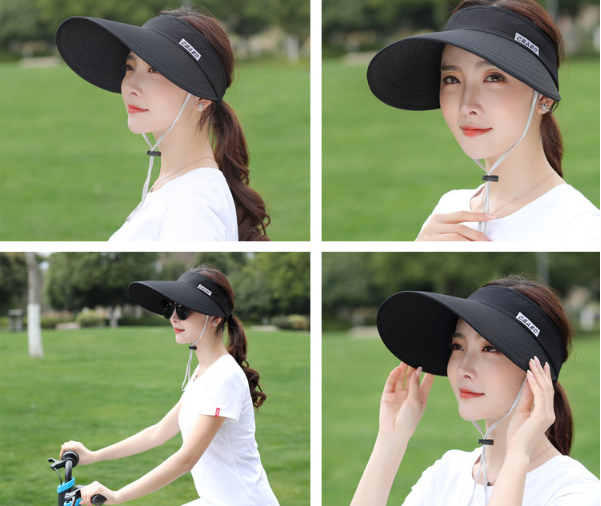 Mũ nữ nửa đầu rộng vành thể thao cao cấp mới màu đen, nón chống nắng nữ phong cách Hàn