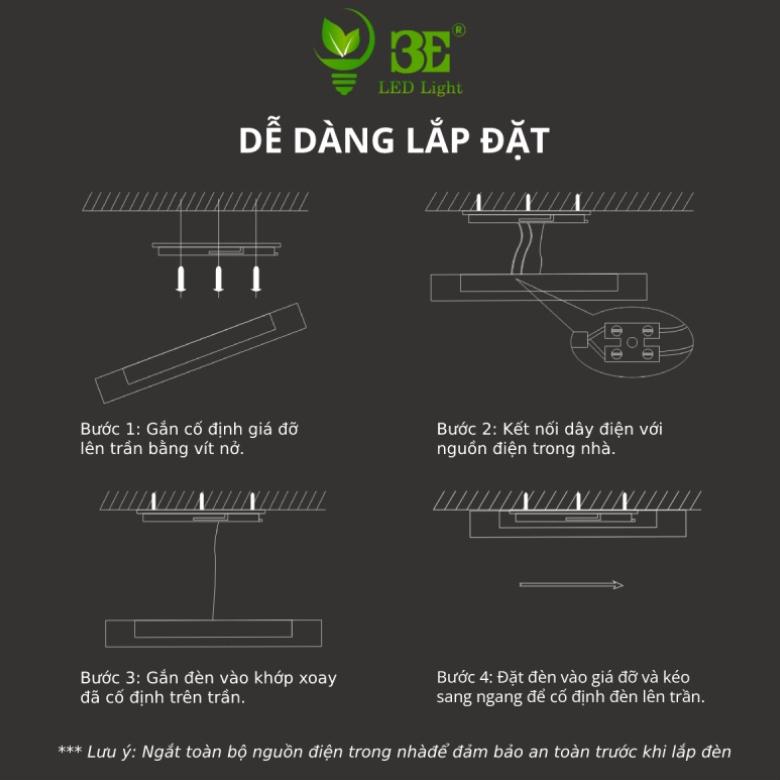 Đèn LED Ốp Trần Vuông 3E LED LIGHT Lắp Nổi Công Suất 18W 24W Ánh Sáng 6000K Bảo Hành 2 Năm