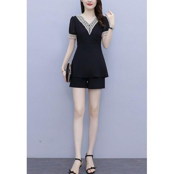 SÉT BỘ NGẮN CỔ V REN VÀNG