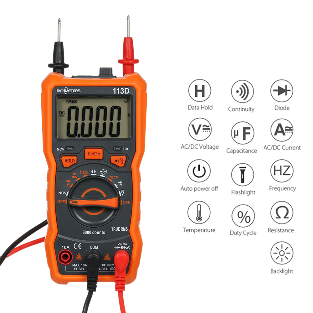 Đồng Hồ Vạn Năng Tự Động Đo Dòng Điện AC/DC Richmeters RM113D Với Tính Năng Hút Từ (6000 Đếm)