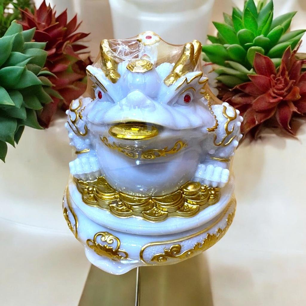 Cóc tỳ đá màu trắng đặt ban thần tài RỒNG VIỆT, thiềm thừ tỳ hưu đá đúc đài loan xoay 360
