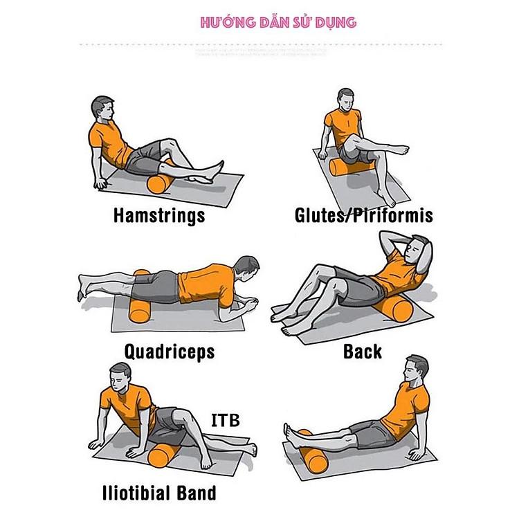 Foam Roller Massage Màu Xanh Dương - Con Lăn Yoga Matxa Tập Gym Tập Thể Thao Giãn Cơ Ống Trụ Lăn Xốp Có Gai dododios