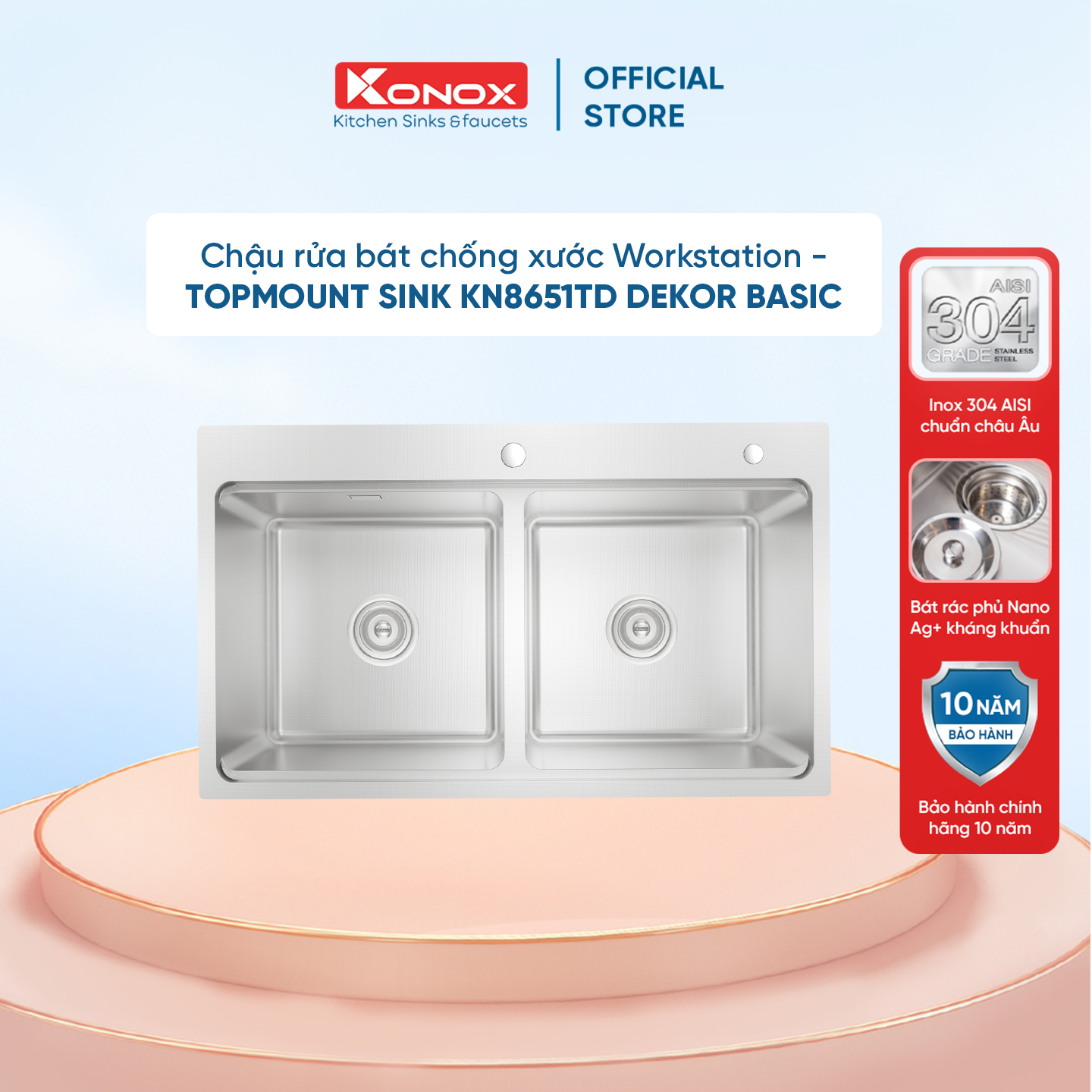 Chậu rửa bát chống xước Top Mount Sink KN8651TD Dekor Basic - Bảo hành chính hãng 10 năm