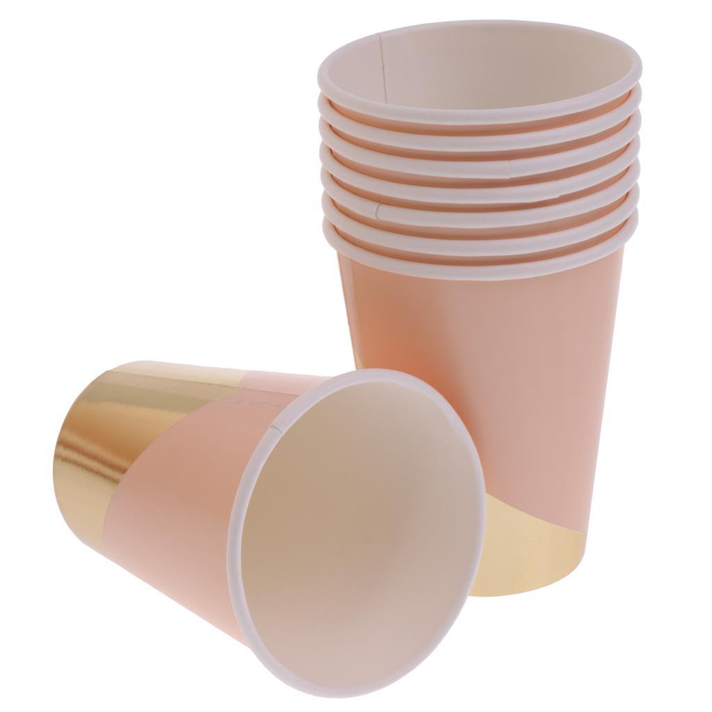 8 Pieces Pink Paper Cups Gold Pattern Birthday Party Tableware Catering Cups