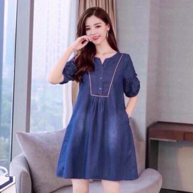 ĐẦM JEAN CHỮ A CỔ PHỐI VIỀN