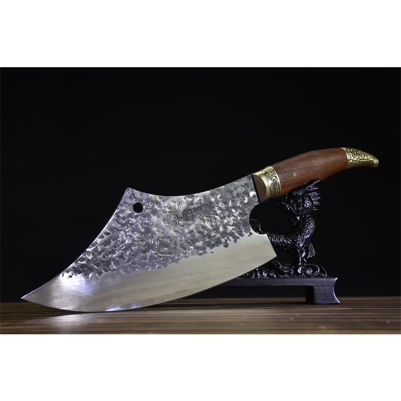 Dao bếp thái lọc,chặt gà không rỉ cao cấp, mặt dao dập chìm hoa văn hổ, khâu đồng -  A45 DT15