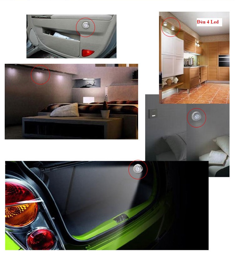 Combo 4 đèn led dán tường, tủ chắc chắn, siêu sáng bật tắt ngay tại bóng đèn Mer1