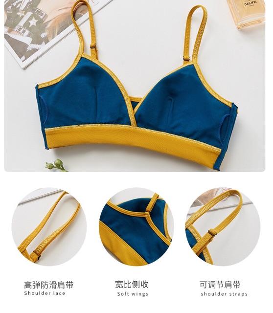 Áo Lót Bralette Cotton Không Gọng Thiết Kế Có Khe Tháo Mút Phối Màu Cá Tính B213