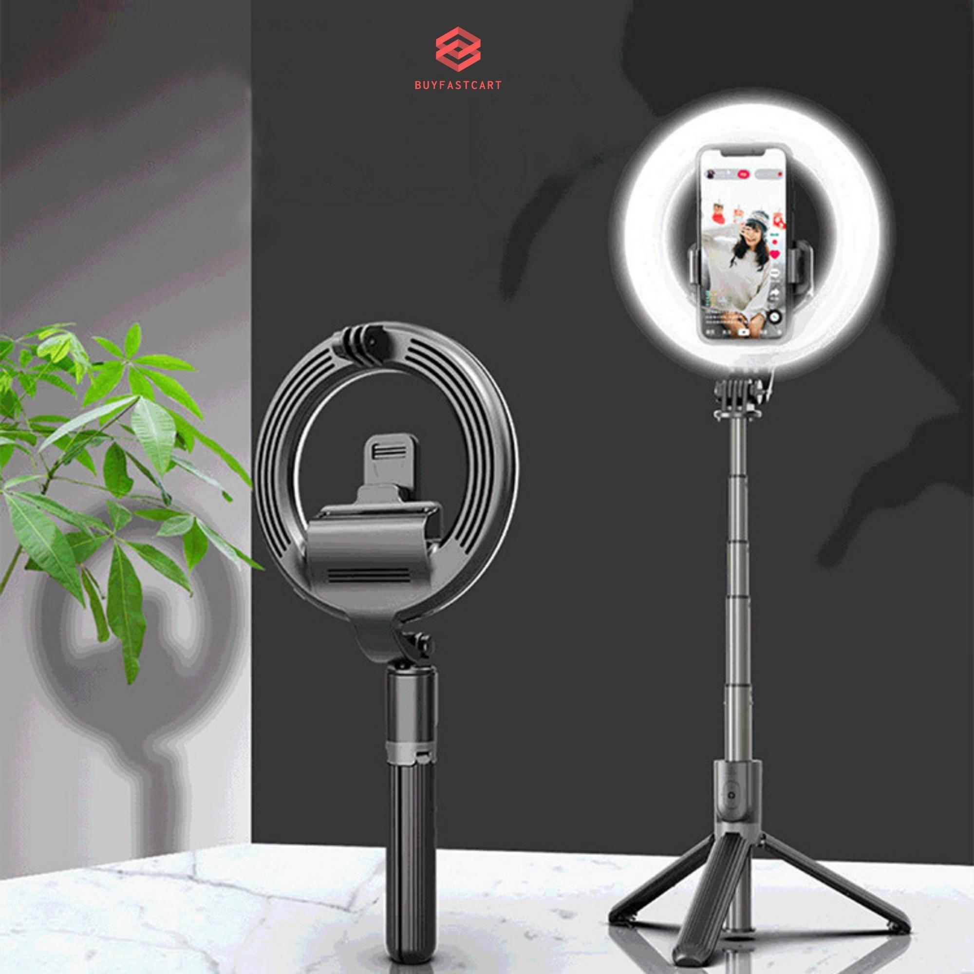 Gậy tự sướng chống rung Buyfastcart L07 kiểu gimbal tripod dùng cho điện thoại, selfie chụp ảnh bằng remote Bluetooth 4.0 không dây có đèn LED 16cm siêu sáng - Hàng chính hãng