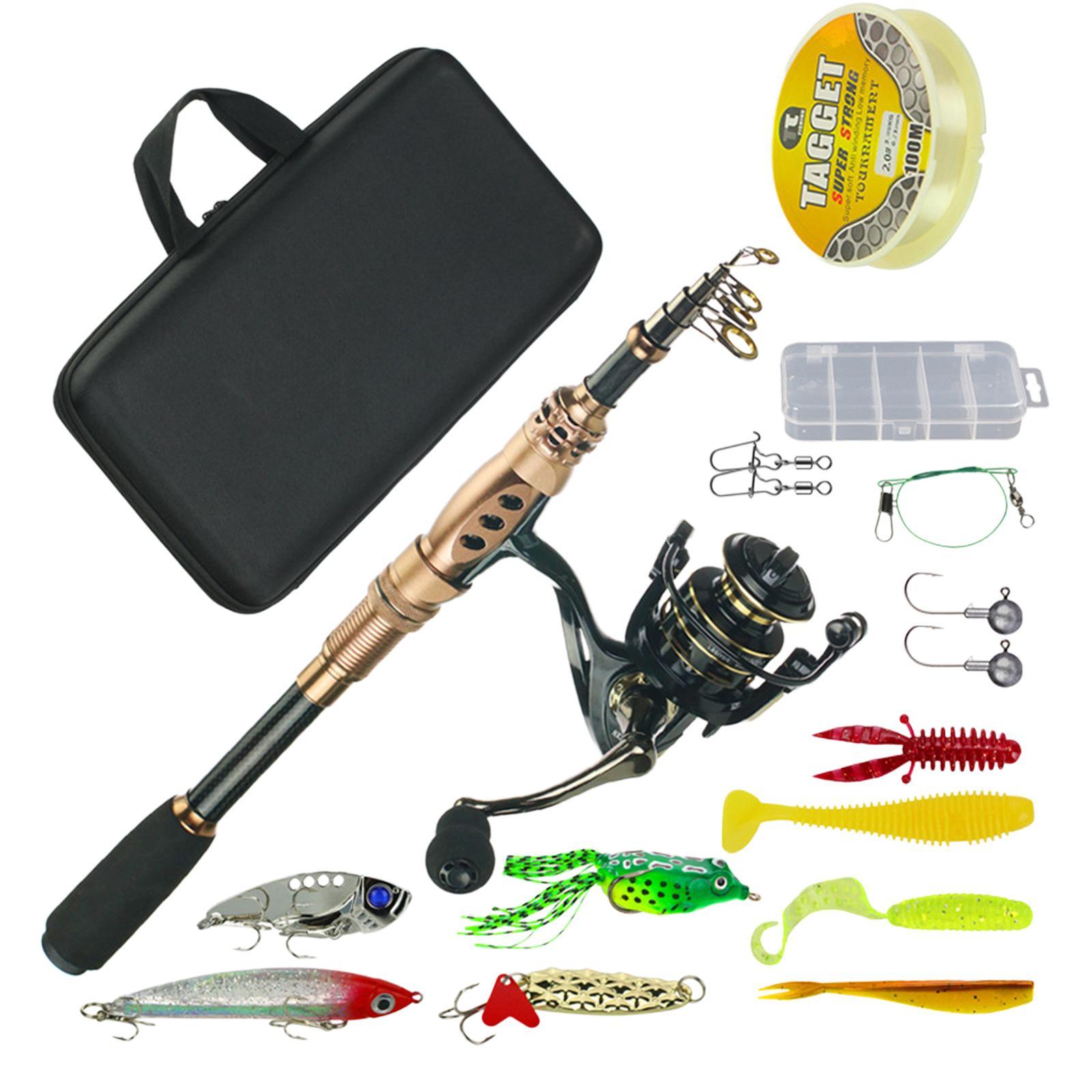 Fishing Rod Reel Combo Travel Kit Telescopic Pole Line Lure Hook