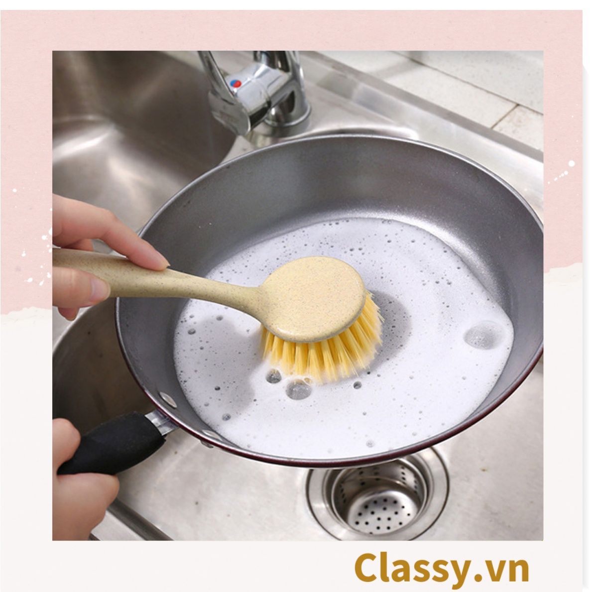 Combo 2 chiếc bàn chải tay cầm dài 22cm làm sạch nhà bếp vết dầu rửa nồi rửa chén bàn chải có thể được treo phòng tắm bàn chải bồn tắm PK1830