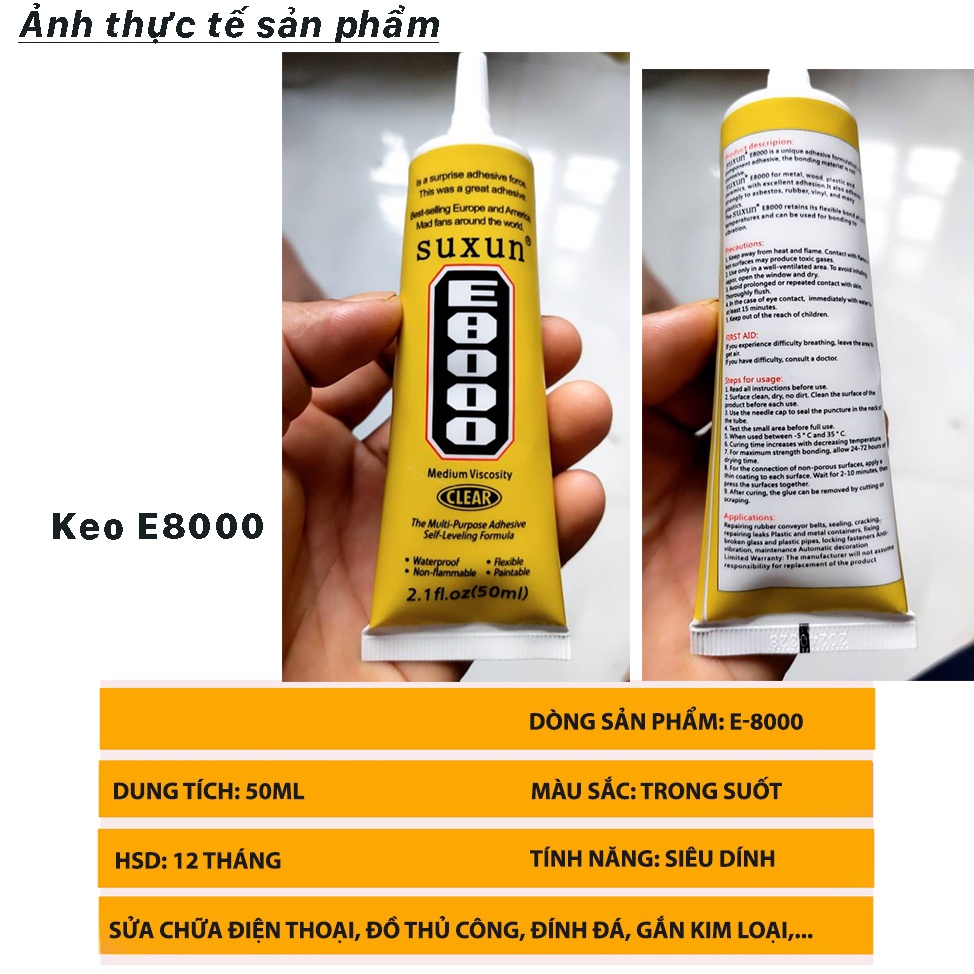 Keo Acrylic E8000 / T8000 Dán Kính Điện Thoại, Dán Giày, Dán Nhựa, Kim Loại, Gỗ, Đá, Thủy Tinh, Da