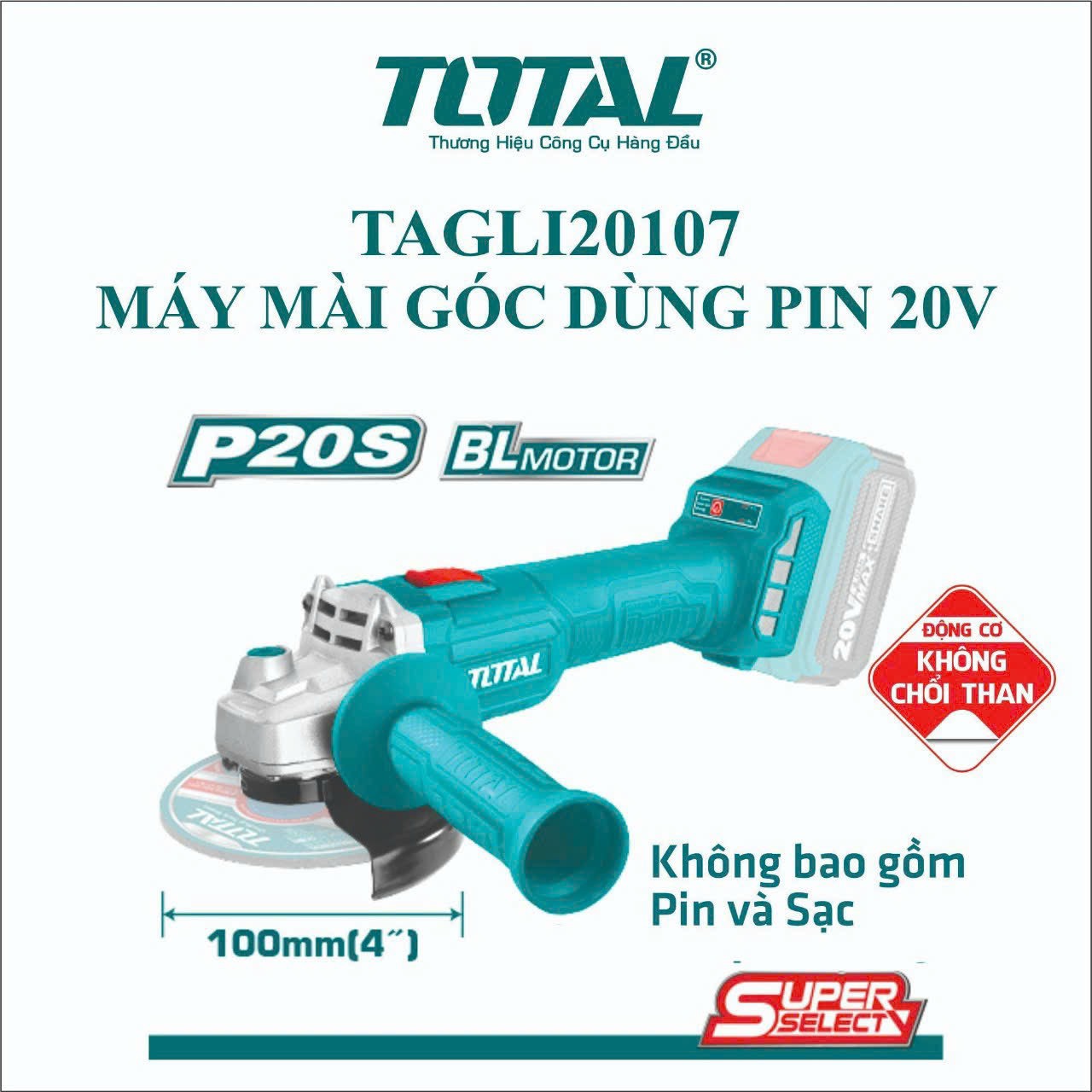 Máy mài góc dùng pin Lithium 20V total TAGLI20107 không pin sạc