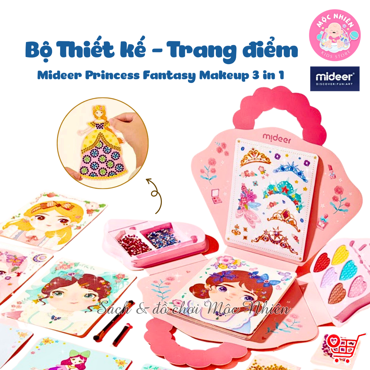 Bộ trang điểm thiết kế thời trang tổng hợp Mideer 3 trong 1 - Princess Fantasy Makeup - Dành cho bé gái từ 3 tuổi