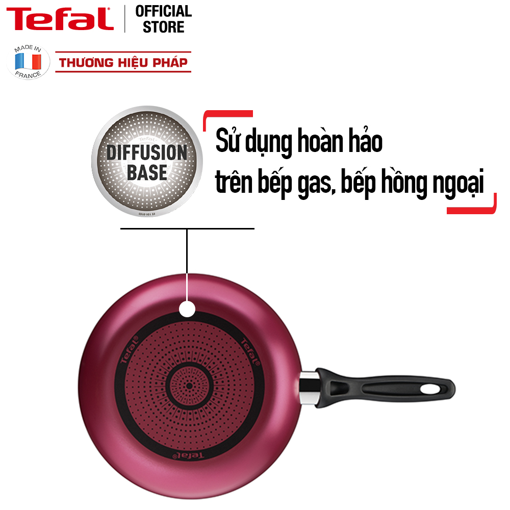 Chảo chiên Tefal Light &amp; Clean B2240596 26cm (Đỏ) - Lớp phủ Titanium - Công nghệ Thermor-spot cảnh báo nhiệt - Hàng chính hãng