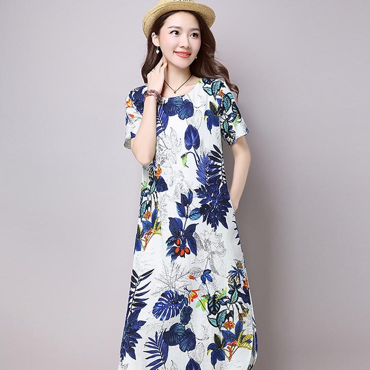Đầm suông nữ thiết kế xẻ tà form rộng in hoa đẹp Ah149
