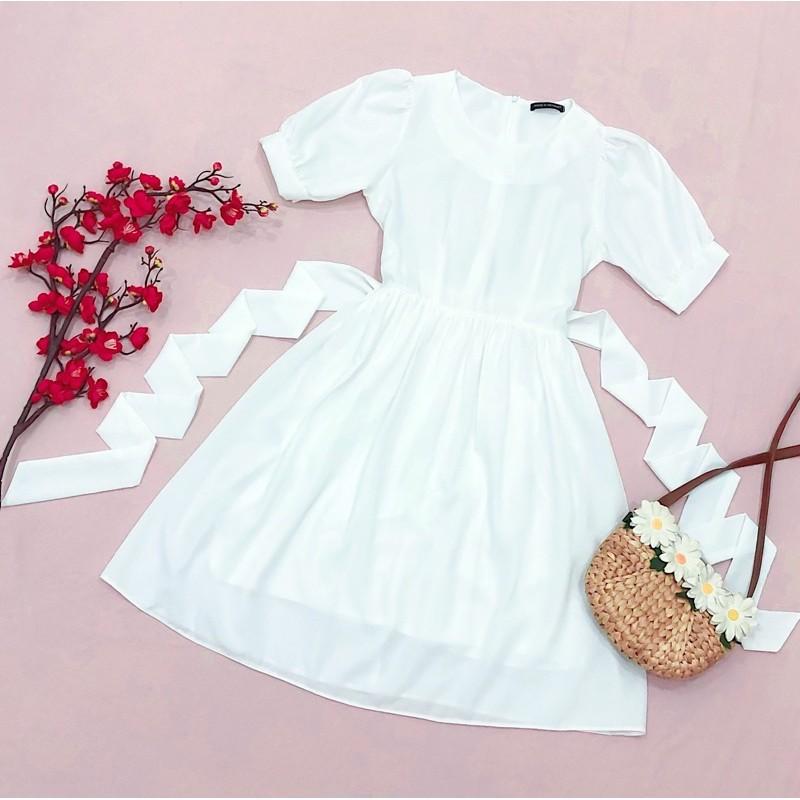 Đầm váy trắng chéo eo (kèm hình thật)