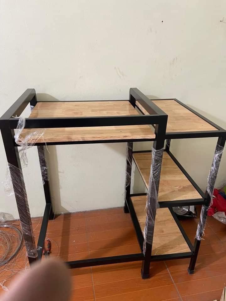 Kệ máy giặt máy sấy mở rộng sơn tĩnh điện - Thép hộp 40x40 hàn liền khối, sơn tĩnh điện, mặt gỗ tự nhiên chịu tải >300kg