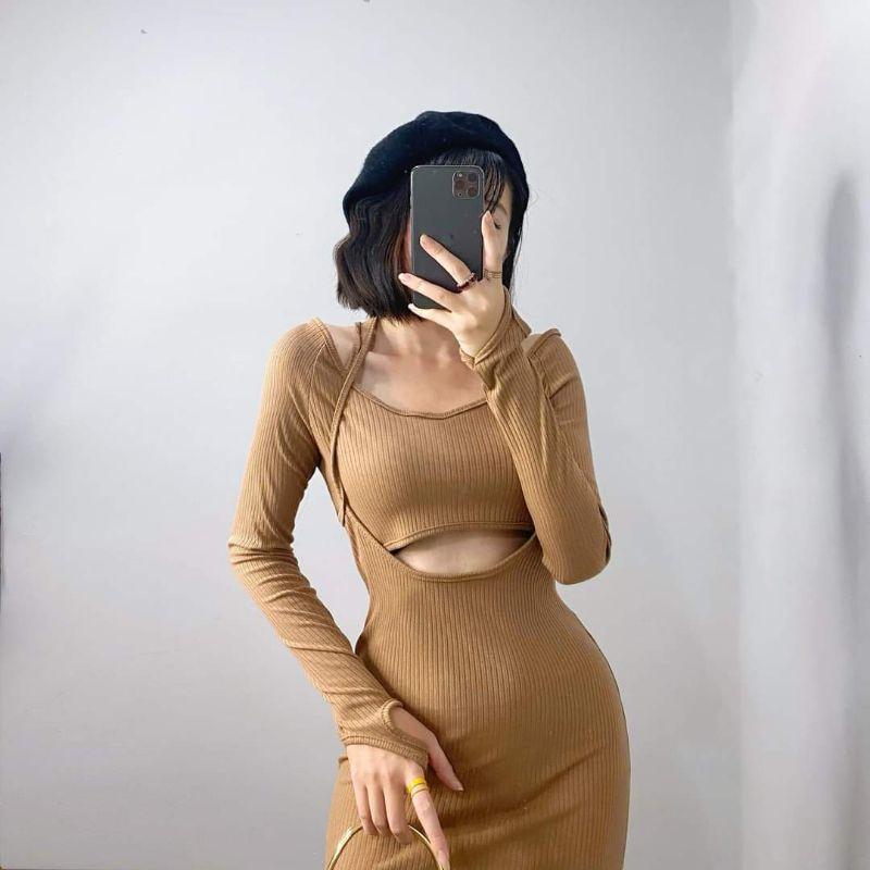 SET ĐẦM VÀ CHÂN VÁY YẾM CỘT CỔ Y HÌNH