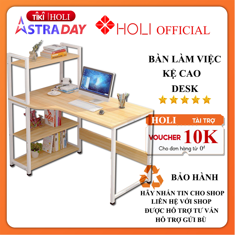 Bàn làm việc, học tập kèm giá sách cao HOLI kiểu káng độc đáo, Khung Sắt Sơn Tĩnh Điện chịu lực tốt