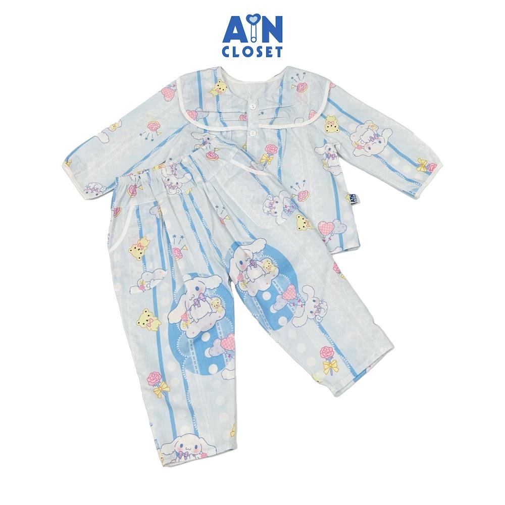 Bộ quần áo Dài bé gái hoạ tiết Thỏ Kẻ Xanh Cotton - AICDBGGUGO6N - AIN Closet