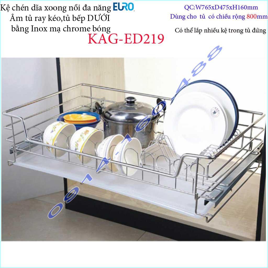 Kệ chén dĩa xoong nồi đa năng âm tủ KAG-ED219-80cm, Kệ đa năng có ray giảm chấn 80cm