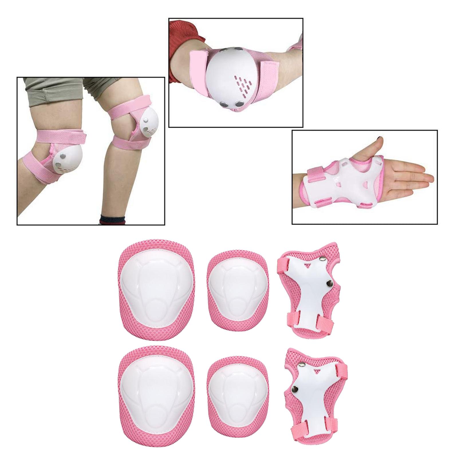 Kids Skateboard Bike Protective Gear Outfit Knee Elbow Wrist Pad Set Pink