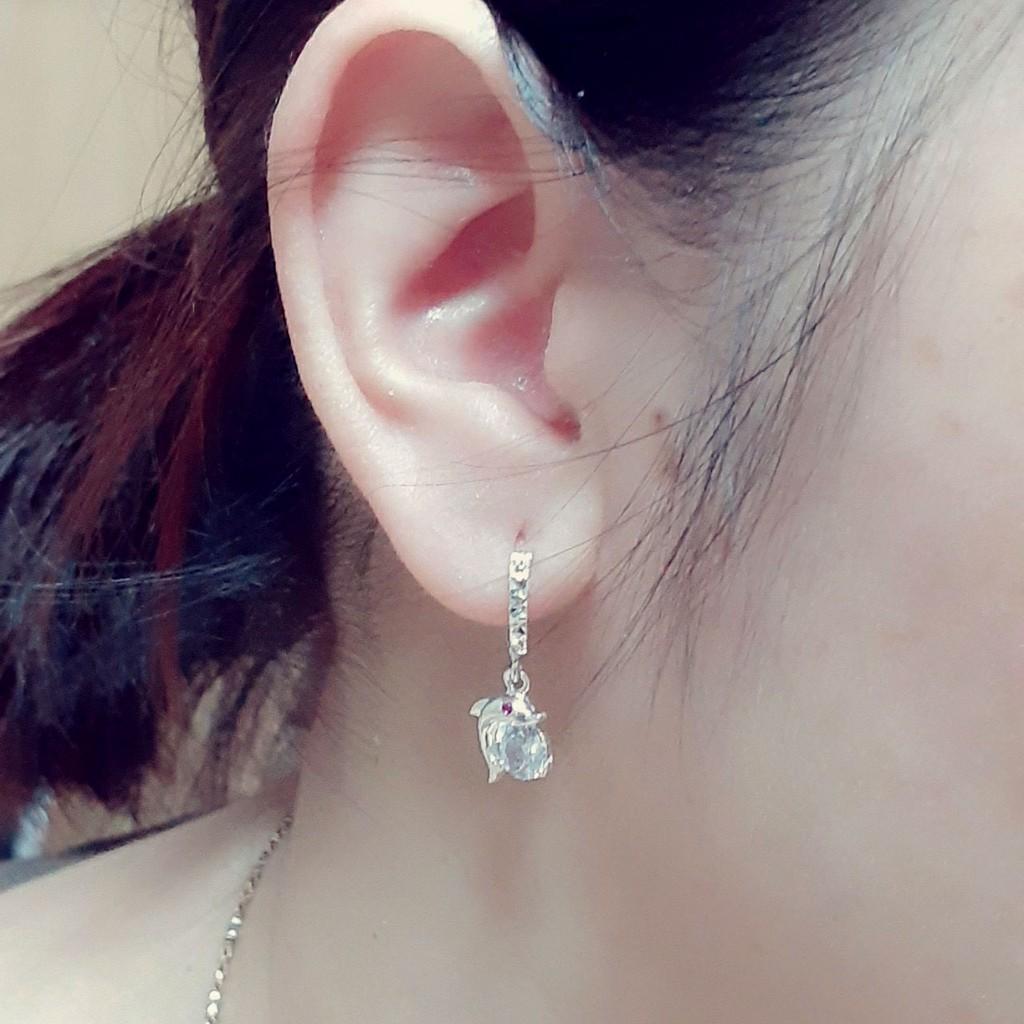 Bông tai nữ Bạc Quang Thản thiết kế kiểu khuyên dáng dài treo hình cá voi phong cách thời trang phù hợp với mọi lứa tuổi