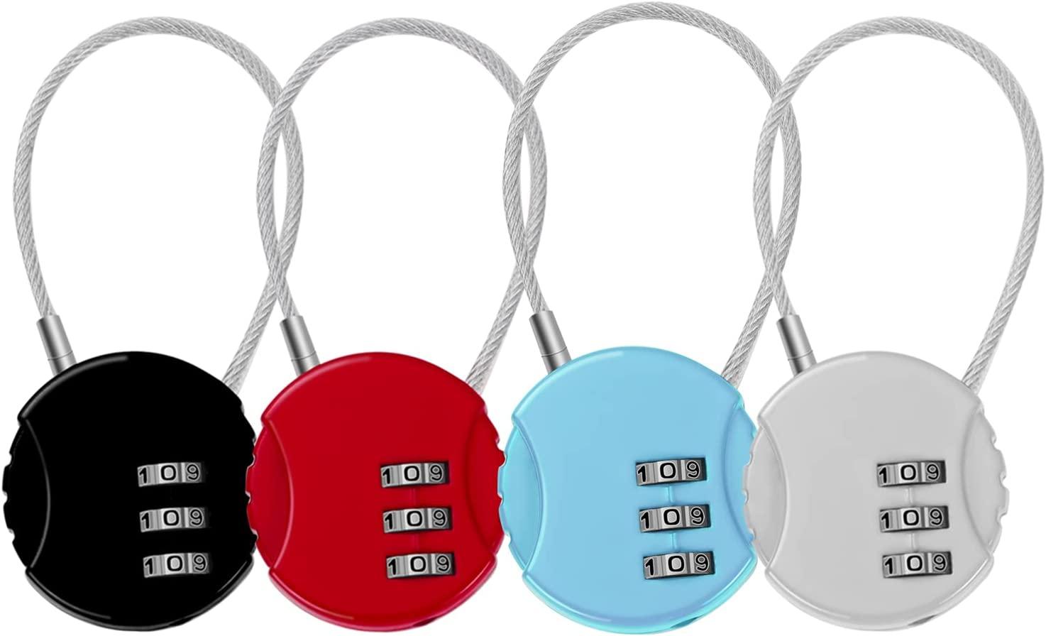 Bộ khóa khóa kết hợp 3 3, ổ khóa hành lý nhỏ, ổ khóa an toàn với dây cáp linh hoạt cho túi đựng đồ xe đạp túi xe đạp
