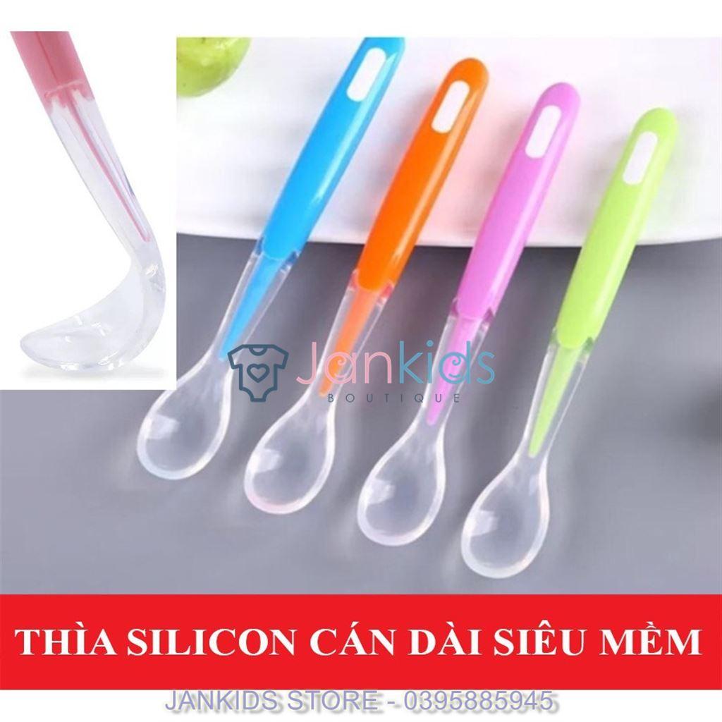 Thìa ăn dặm silicon cán dài cho bé trai, bé gái