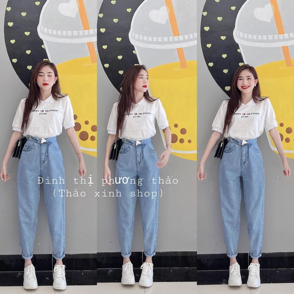 Quần baggy jean trơn cạp cao quảng châu- Quần bò baggy nữ cao cấp kèm video ảnh thật BG03