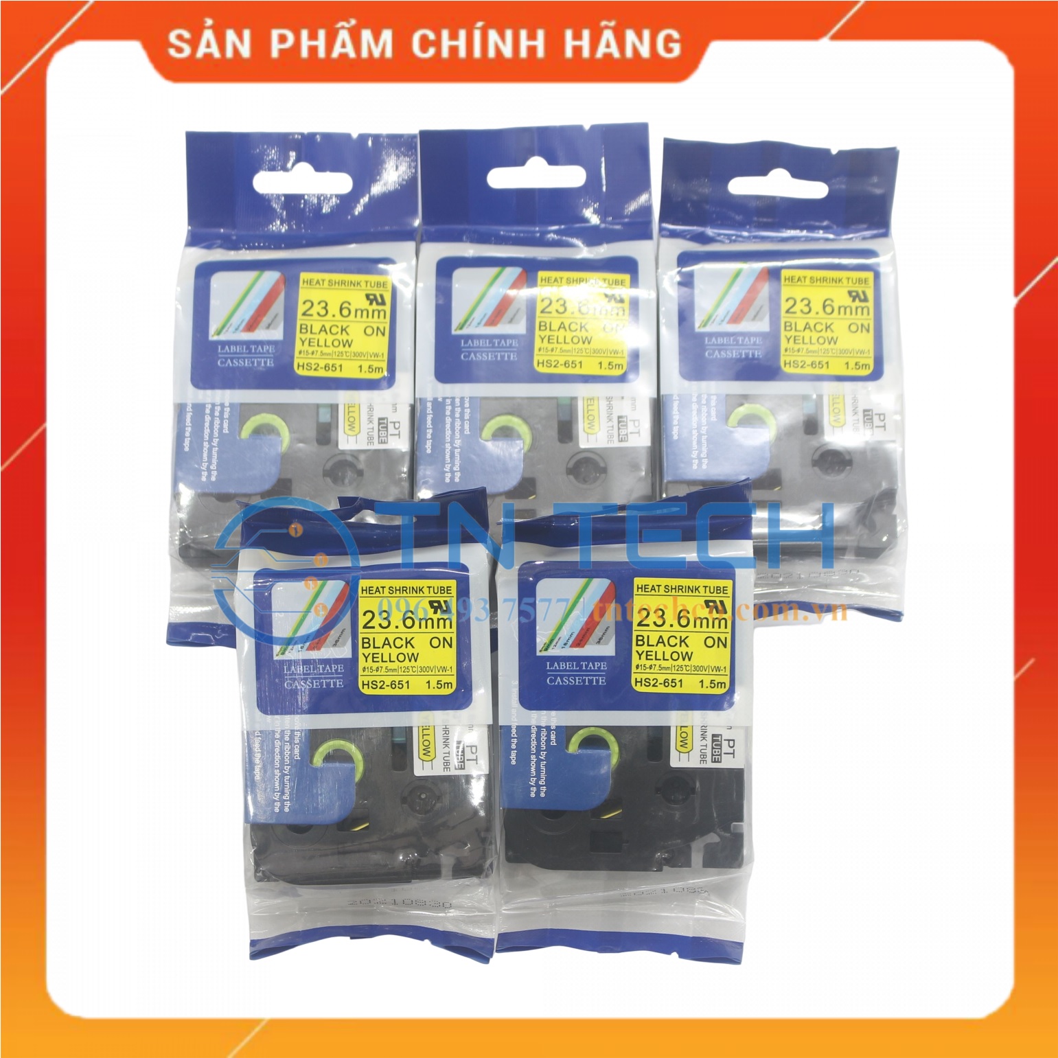 Ống co nhiệt HS2-651 - Đen nền vàng 23.6mm x 1.5m - Dùng cho máy in ống BROTHER - AIMO [Hàng nhập khẩu]