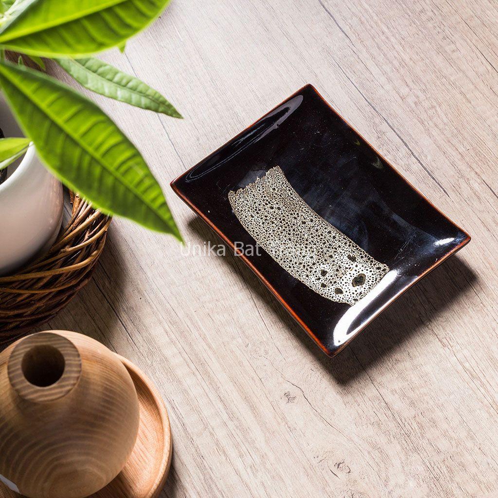 Khay Chữ Nhật Men Cánh Gián  - Gốm Cao Cấp Bát Tràng