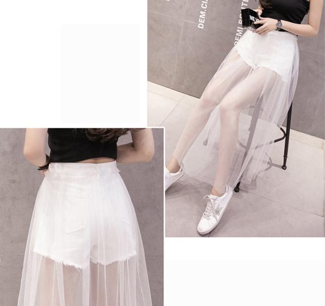 Chân váy maxi jean quần phối ren trắng - CV022