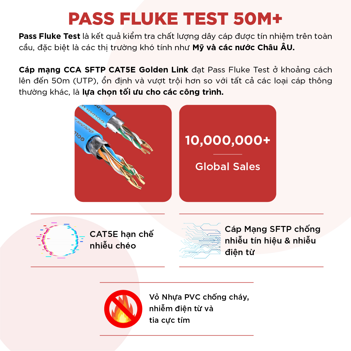 Cáp Mạng CAT5E SFTP CCA Golden Link – 100MHz - 3m - 305m - Hàng chính hãng