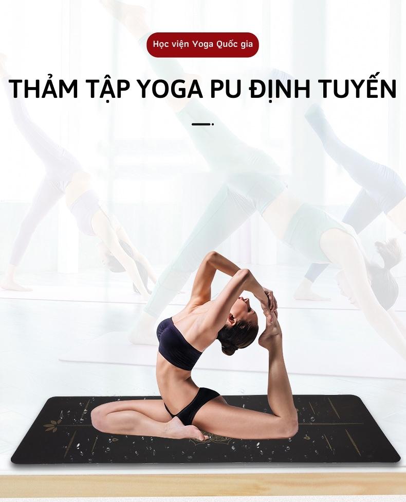 Thảm Tập Yoga Định Tuyến Chỉ Vàng PU Cao Cấp - YOGA QG, Chống Trơn Trượt, Thấm Hút Mồ Hôi, Đường Định Tuyến Chỉ Vàng Bắt Mắt, Tặng Kèm Túi Đựng - Hàng chính hãng