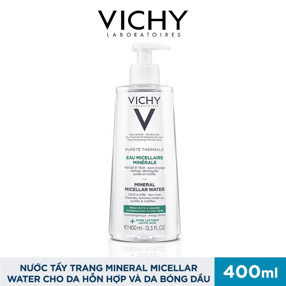 Nước Tẩy Trang Vichy Mineral Micellar Water Pureté Thermale Cho Da Hỗn Hợp Và Da Bóng Dầu 400ml