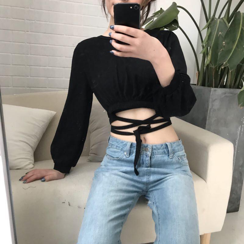 Áo thun nữ tay dài cổ tròn màu trơn