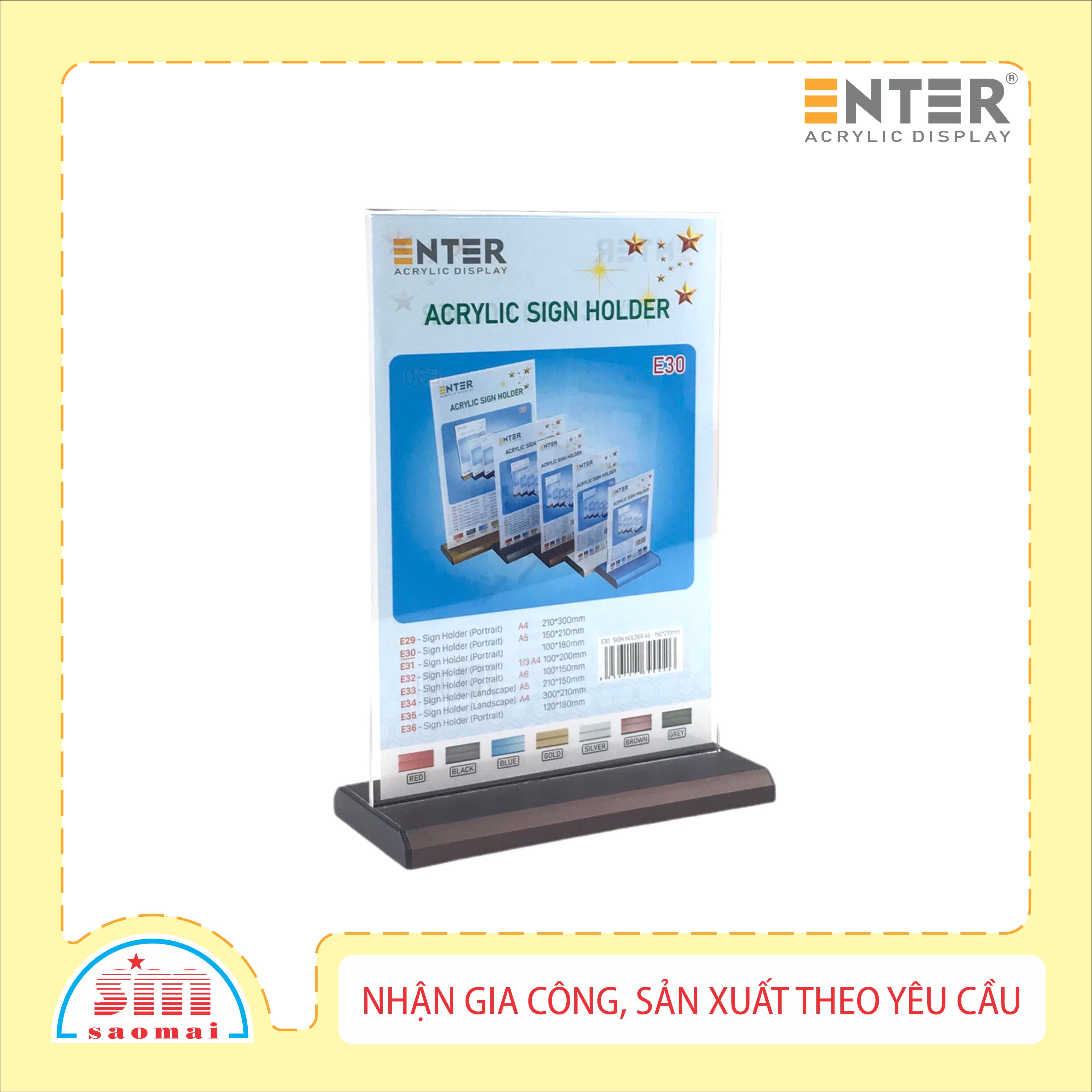 Kệ mica 2 mặt Enter E30 LR 150x210mm đế nhôm A5 đứng