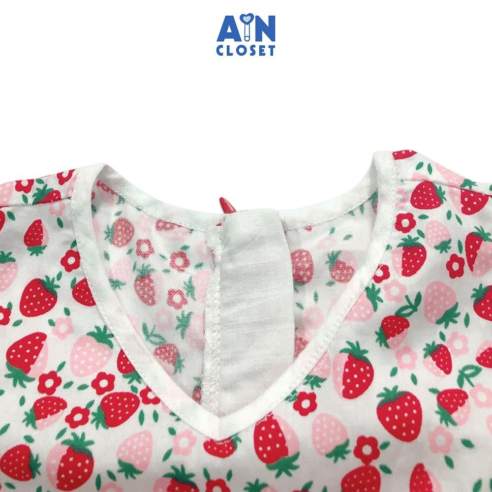 Đầm bé gái họa tiết Dâu đỏ nơ cotton - AICDBG2IK0XP - AIN Closet