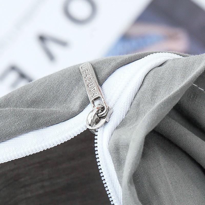 Bộ chăn ga gối cotton tici 5 món xám nhạt