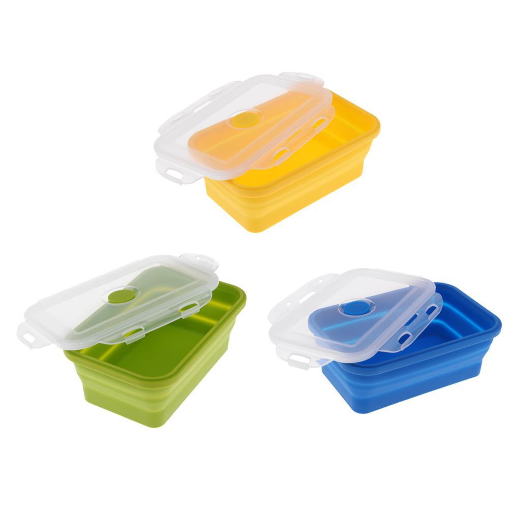 3x Silicone Folding Collapsible Bento Box Stackable Food Storage Container