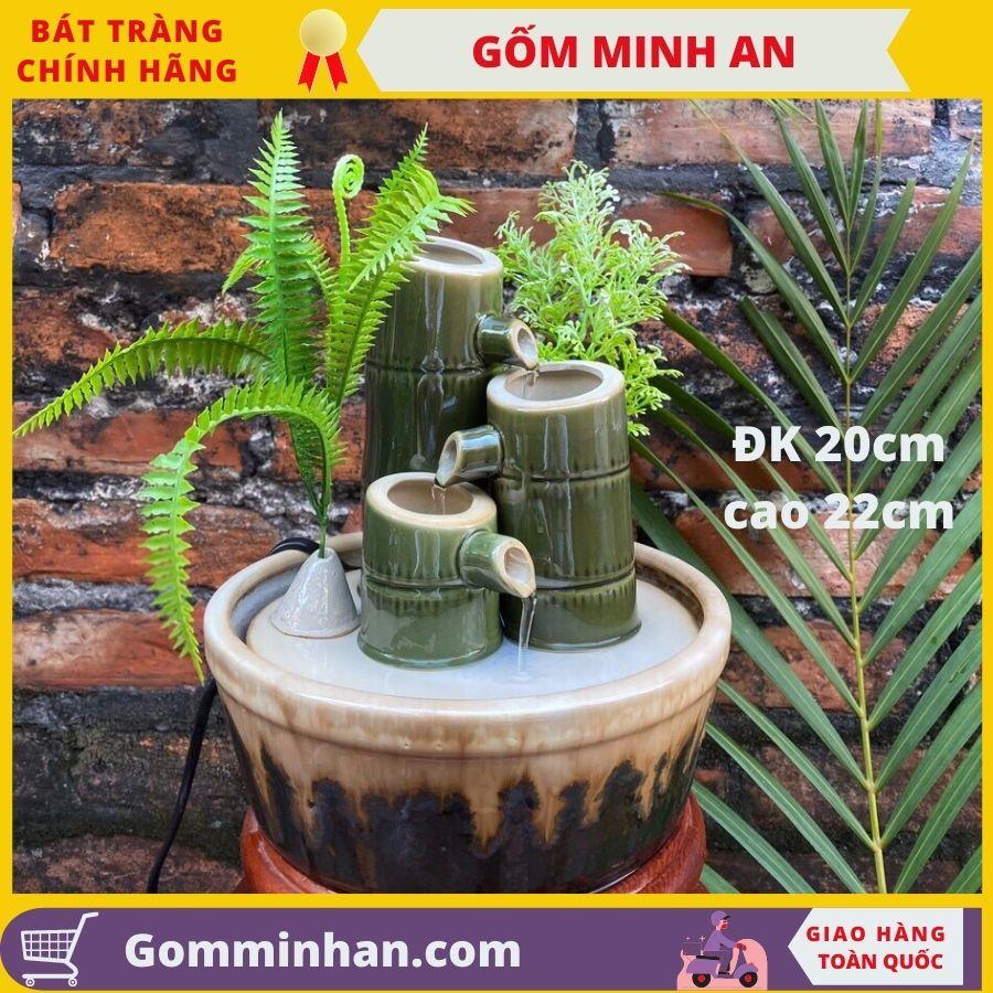 Bát hoa thác nước phong thủy Bộ Trúc mini gốm sứ Bát Tràng - Gốm Minh An  phi 20cm, cao 22cm