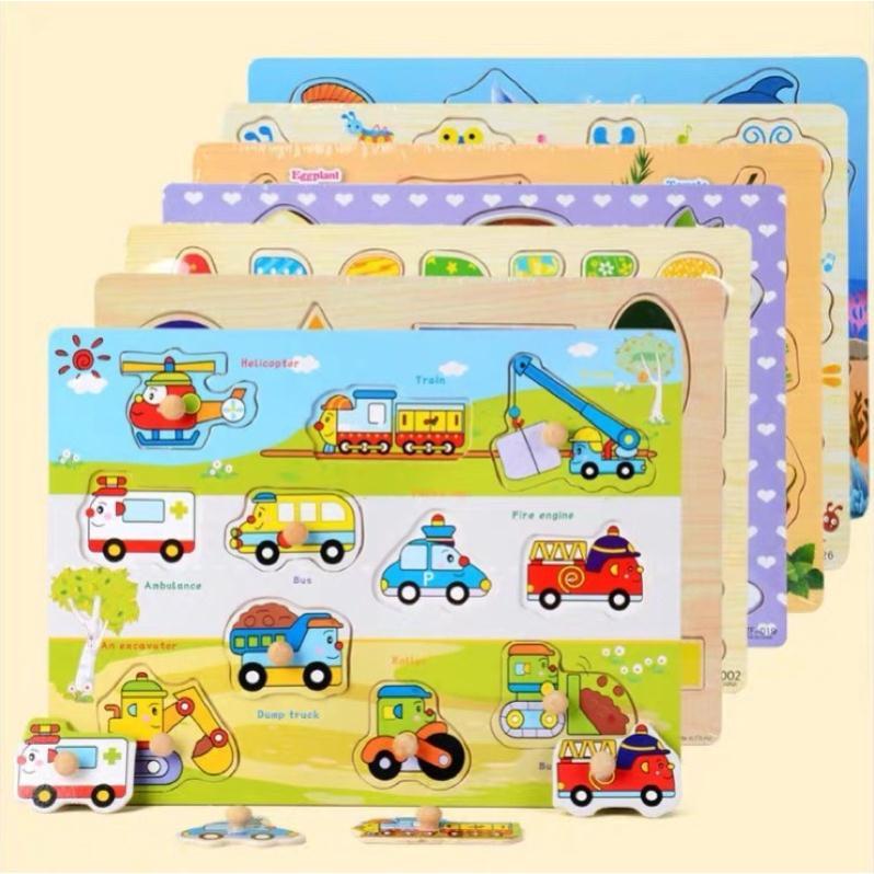 Bảng núm gỗ 23x30 cm nhiều chủ đề cho bé - đồ chơi lắp ghép hình giáo dục BN11