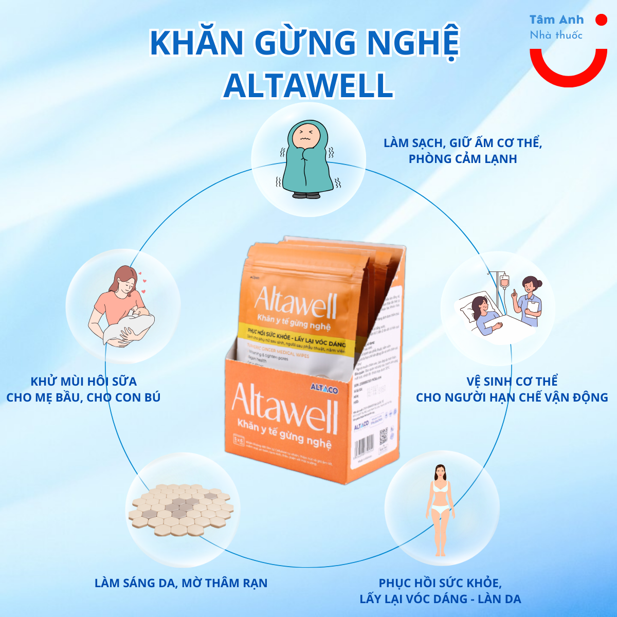 Altawell khăn lau gừng nghệ phục hồi sức khỏe