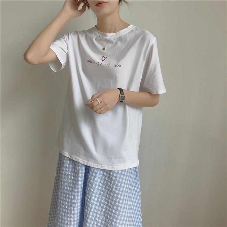Áo thun tay lỡ BECAUSE OF YOU trái tim xinh dáng rộng unisex