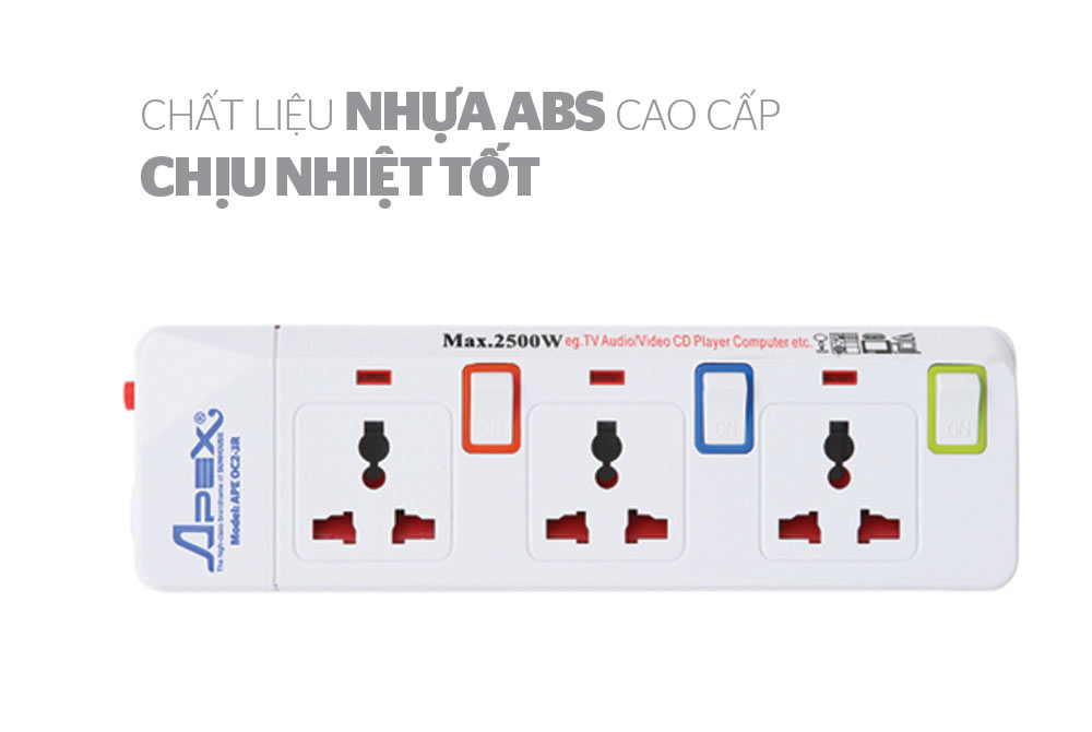 Ổ cắm điện Sunhouse SHE-OC2-5RD, Công suất 2500W, Dây dài 4,5m, Công tắc riêng biệt cho từng ổ, Bảo hành 12 tháng