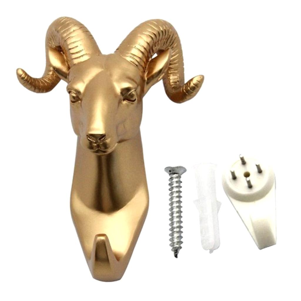4x Animal Head Wall Hook Wall Mounted Keys Hat Hanger Rack Art Gold Color